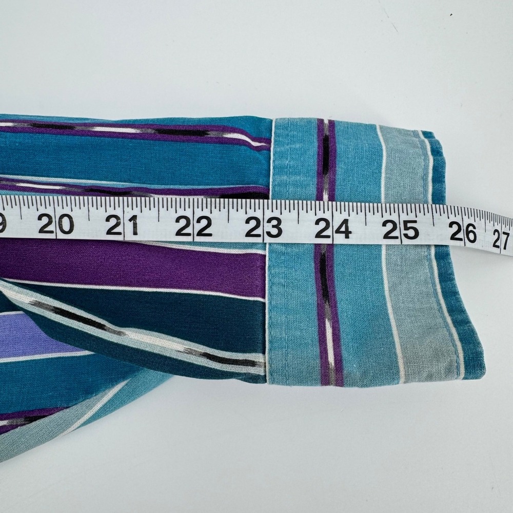 Wrangler Western Brushpopper Shirt Mens 17.5 Teal Purple Striped Cowboy Cut - Picture 7 of 10